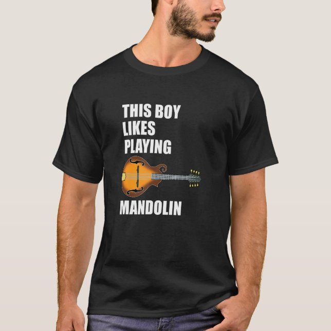 Funny Saying Boy Likes Mandolin Music Notes T-Shirt (Front)