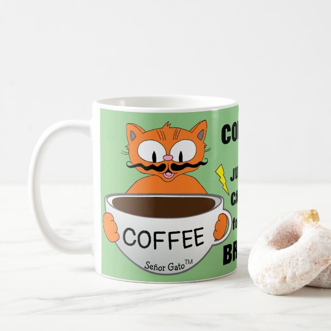 Funny Saying Cartoon Cat Coffee Mug (With Donut)