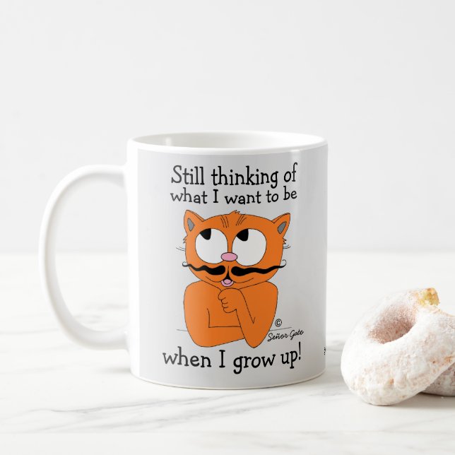 Funny Saying Cartoon Moustache Cat Coffee Mug (With Donut)