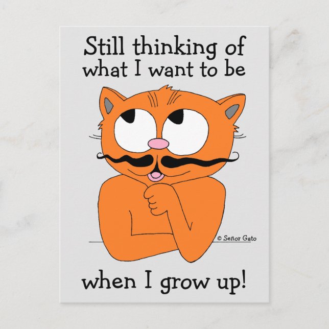 Funny Saying Cartoon Moustache Cat Postcard (Front)