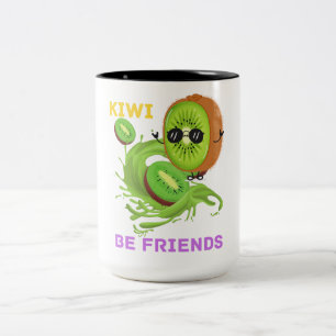 Funny Saying Fruit Pun Kiwi Be Friends on Two-Tone Coffee Mug