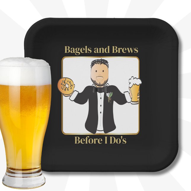 Funny Saying Groom Cartoon Bagel Wedding Brunch  Paper Plate (Creator Uploaded)