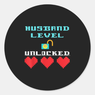 Funny Saying Husband Level Unlocked Wedding Groom Classic Round Sticker