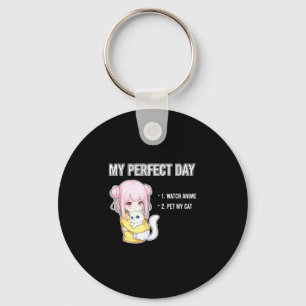 Funny saying my day watch anime pet my cat key ring