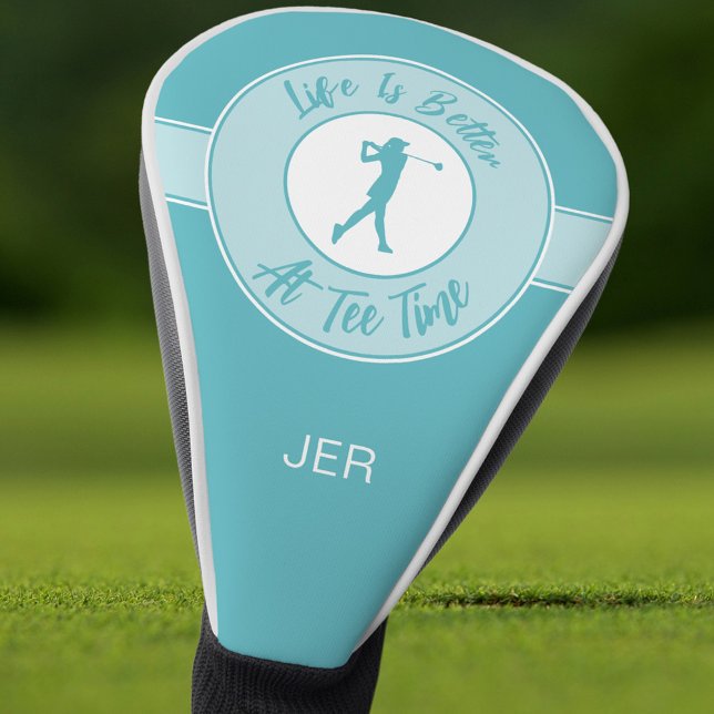 Funny Saying Personalised Monogram Initials Teal Golf Head Cover (Funny women’s putter cover with initials—because tee time deserves personality.)