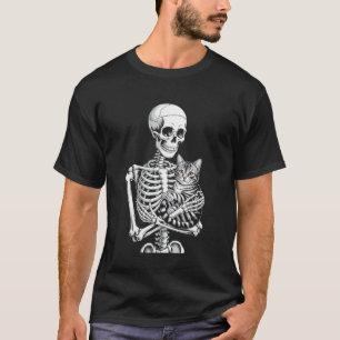 Funny Saying Skeleton Loves Cat Until Death Women T-Shirt