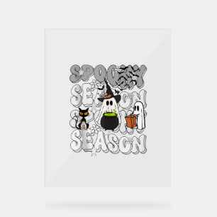 Funny Saying Spooky Season Halloween Cat Ghost Wom Acrylic Sign