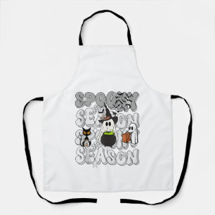 Funny Saying Spooky Season Halloween Cat Ghost Wom Apron