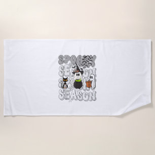 Funny Saying Spooky Season Halloween Cat Ghost Wom Beach Towel