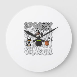 Funny Saying Spooky Season Halloween Cat Ghost Wom Large Clock