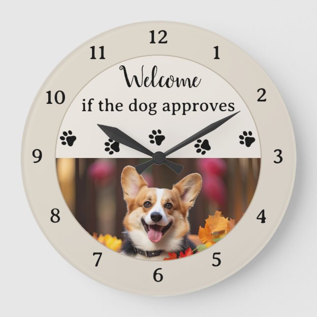 Funny Saying With Your Dog Photo Large Clock (Front)