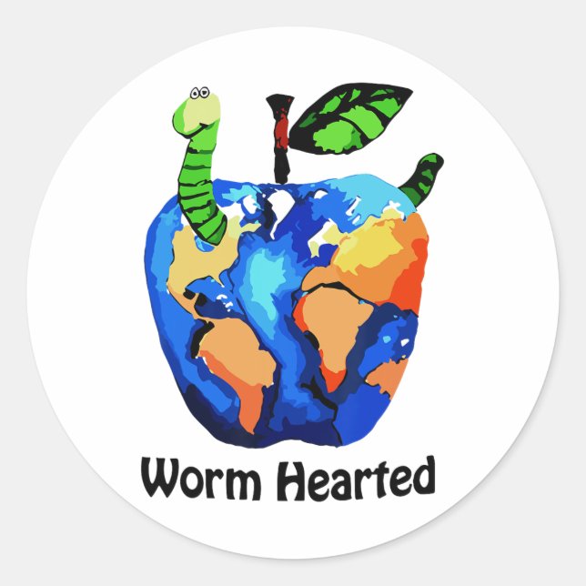 Funny Saying 'worm Hearted Apple'' Earth Day  Classic Round Sticker (Front)