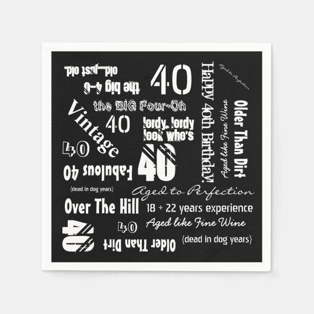 Funny Sayings 40th Birthday Black Napkin (Front)
