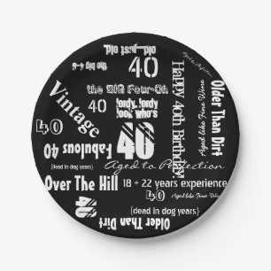Funny Sayings 40th Birthday Black Paper Plate