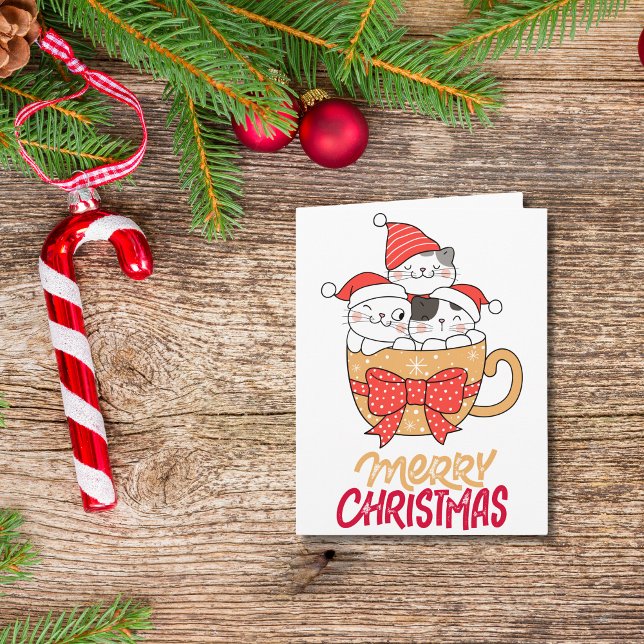 Funny Sayings Merry Christmas Cat Mug Custom Card (Funny Sayings Merry Christmas Cat Mug Custom Card)