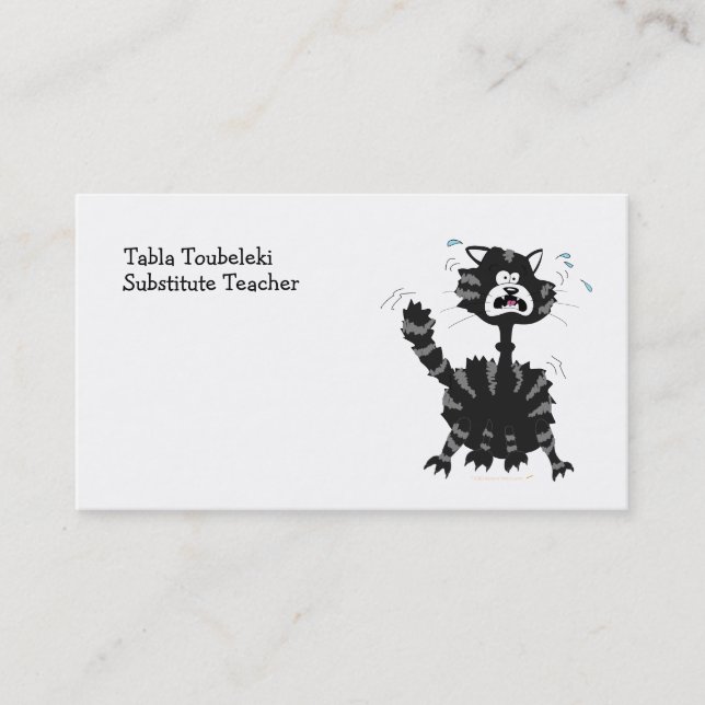 Funny Scared Black Cat Cartoon Halloween Business Card (Front)