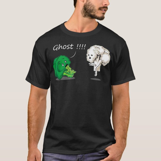 Funny Scared Broccoli by Ghost Cauliflower Funny T-Shirt (Front)