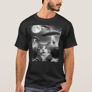 Funny Scared Cat Selfie with Alien UFOs Gift Men W T-Shirt