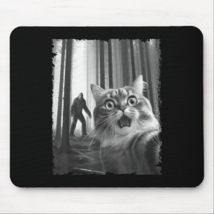 Funny Scared Cat Selfie With Bigfoot Gift Idea Men Mouse Mat
