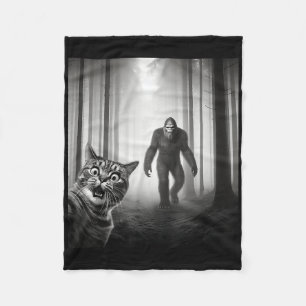 Funny Scared Cat Selfie With Sasquatch Bigfoot Lov Fleece Blanket