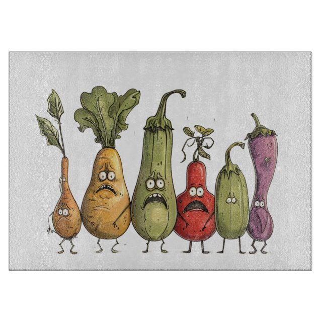 Funny scared vegetables cutting board (Front)