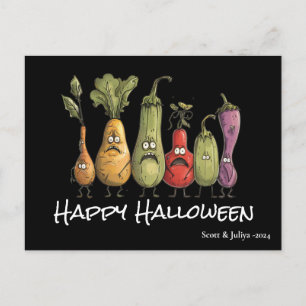 Funny scared veggie black Halloween Postcard