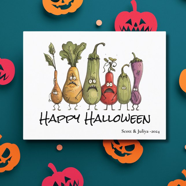 Funny scared veggie Halloween Postcard (Creator Uploaded)