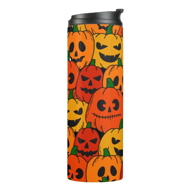 Funny Scary Colourful Pumpkin Faces Sketch Thermal Tumbler (Rotated Left)
