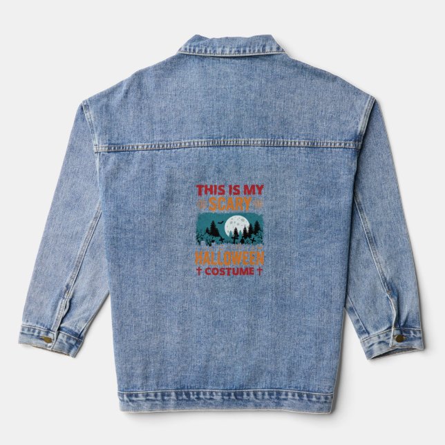 Funny Scary Halloween Costume Graveyard Moon Graph Denim Jacket (Back)