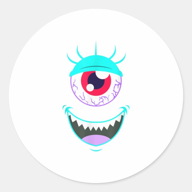 Funny Scary Monster Eyeball Face Halloween Classic Round Sticker (Front)