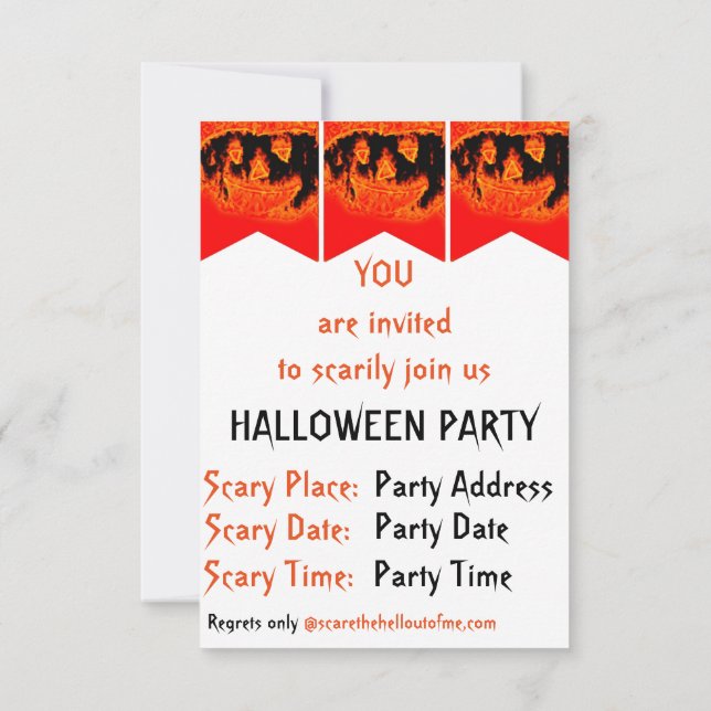 Funny Scary Orange Fire Flames Halloween Pumpkin Invitation (Back)