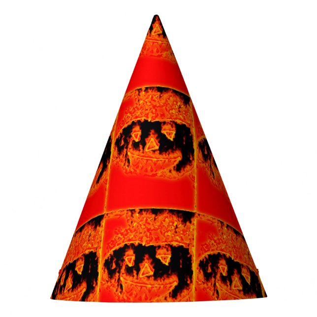 Funny Scary Orange Fire Flames Halloween Pumpkin Party Hat (Front)