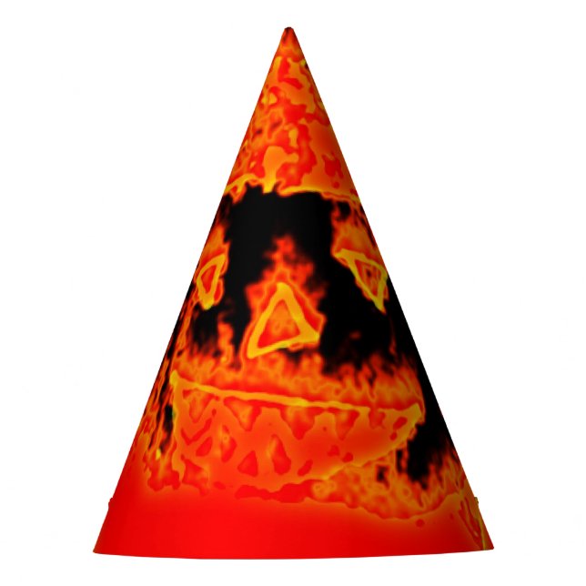 Funny Scary Orange Fire Flames Halloween Pumpkin Party Hat (Front)