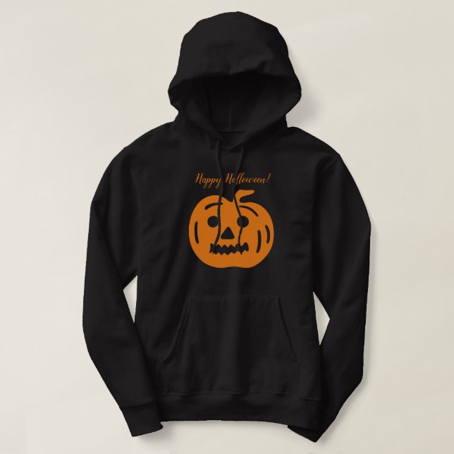 Funny Scary Orange Halloween Pumpkin Hoodie (Design Front)