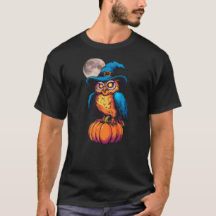 Funny Scary Owl Witch Hat Pumpkin Halloween Owl Lo T-Shirt