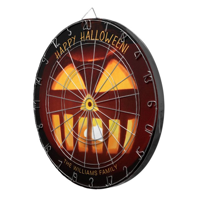 Funny Scary Pumpkin Happy Halloween Dartboard (Front Right)