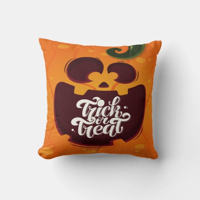 Funny Scary Pumpkin Trick or Treat Cushion (Front)
