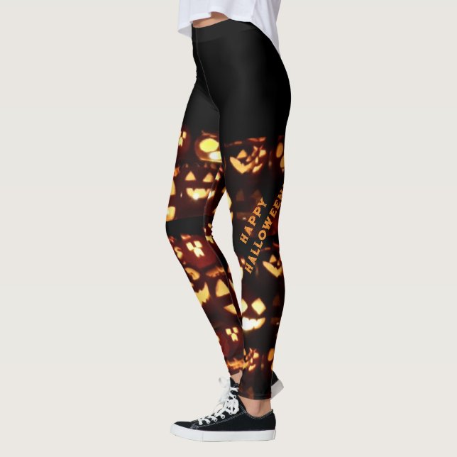 Funny Scary Pumpkins Happy Halloween Leggings (Left)