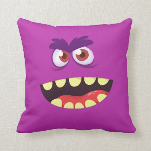 Funny Scary Silly Monster Face for Kids - purple Cushion
