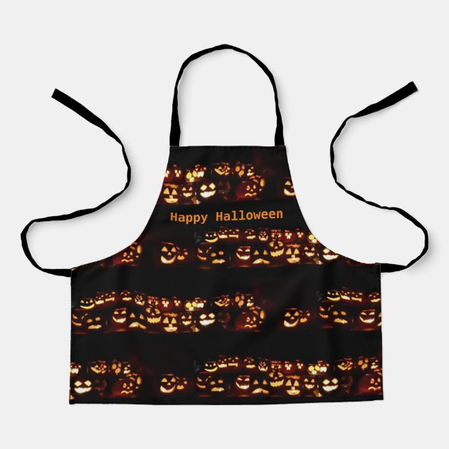 Funny Scary Spooky Halloween Lit Jack O'Lanterns Apron (Front)