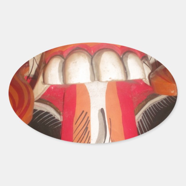 Funny Scary Weird Tongue Halloween Mask Oval Sticker (Front)