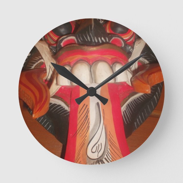 Funny Scary Weird Tongue Halloween Mask Round Clock (Front)