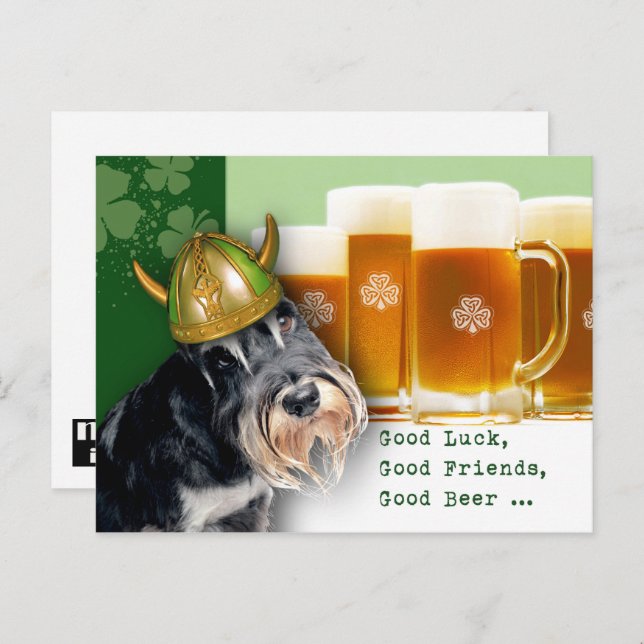 Funny Schnauzer and Beer St. Patrick's Day  Postcard (Front/Back)