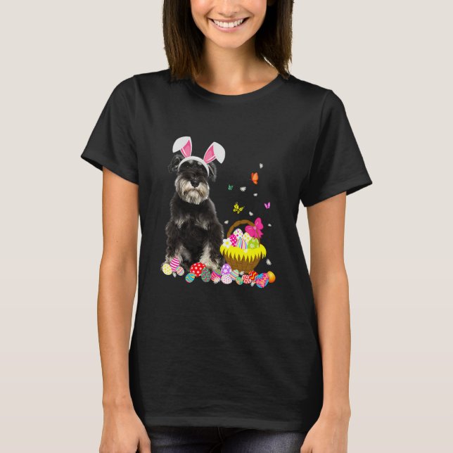 Funny Schnauzer Bunny Easter Day Dog T-Shirt (Front)