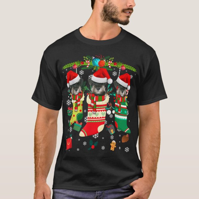 Funny Schnauzer Christmas Tree Socks Dog Lover Xma T-Shirt (Front)