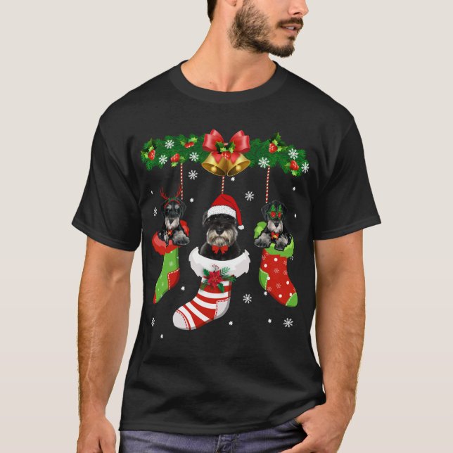 Funny Schnauzer Christmas Tree Socks Dog Lover Xma T-Shirt (Front)