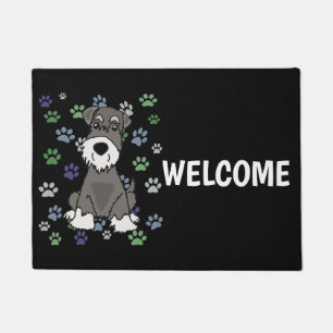 Funny Schnauzer Dog and Paw Prints Art Doormat
