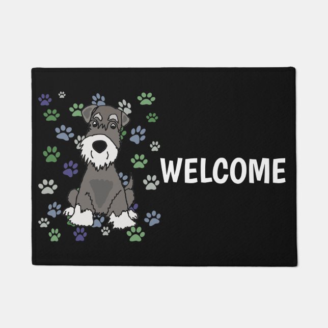 Funny Schnauzer Dog and Paw Prints Art Doormat (Front)