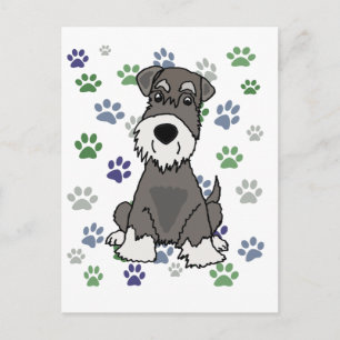 Funny Schnauzer Dog and Paw Prints Art Postcard