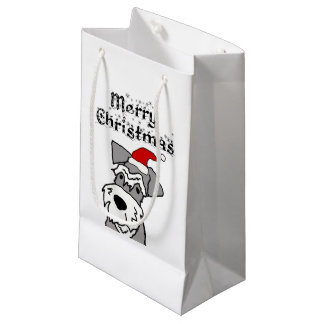 Funny Schnauzer Dog Merry Christmas Small Gift Bag